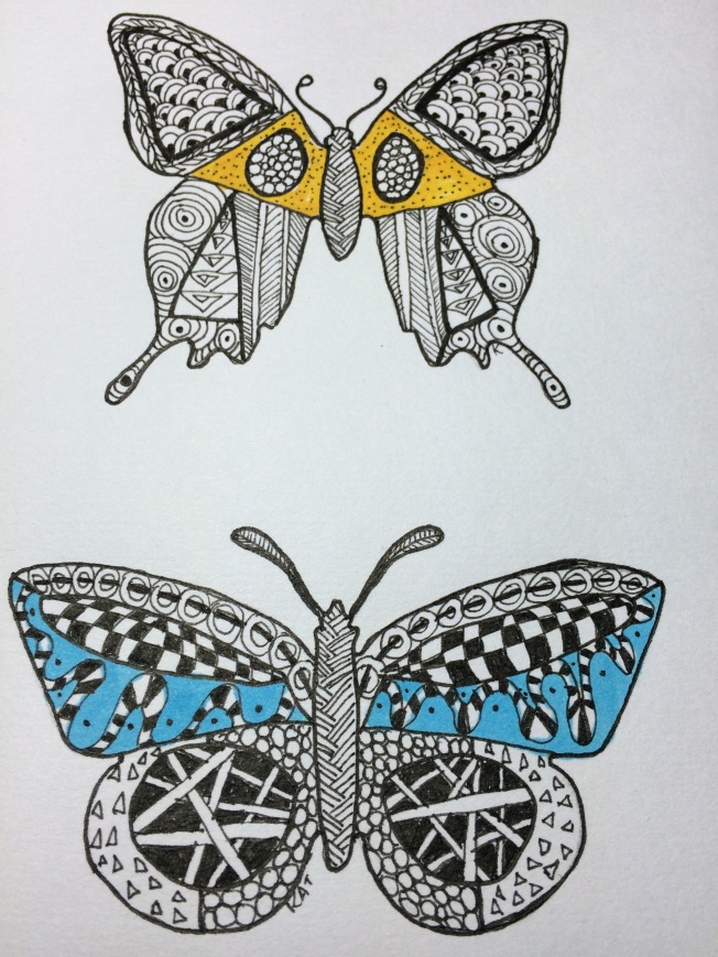 butterfly on top, moth on bottom 